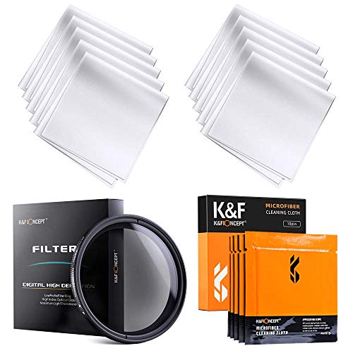 K&F Concept 82mm Variable ND Filter Ultra Slim Fader Variable Neutral Density ND2-ND400 & Microfiber Cleaning Cloths 10-Pack Individually Vacuum Wrapped