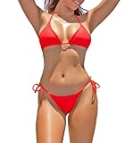 DERRINS Bikini Damen, Badeanzug Damen, Bikini Damen Set, High Waist Bikini, Triangel, String, Sexy, Brazilian, Bademode Damen - Rot