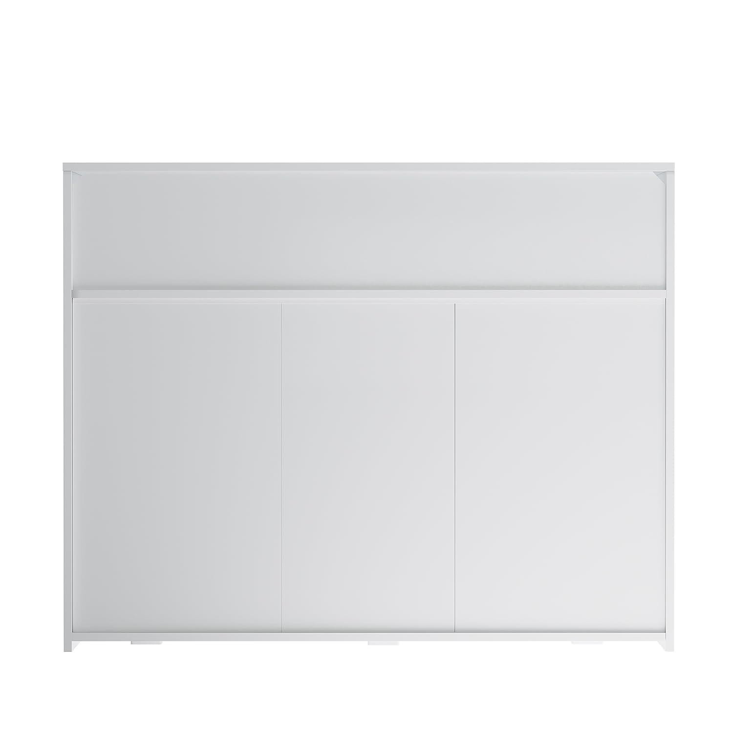 Cassettiera bianca lucida, credenza con LED, 3 ante, design senza manico, per cucina, corridoio, camera da letto, 116 x 93 x 35 cm (larghezza x altezza x profondità)