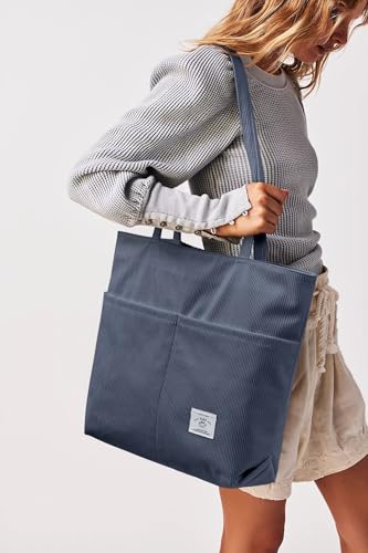 Image of KALIDI Women Corduroy Tote Bag Zipper Casual Tote's Handbag Big Capacity Shoulder Bag with Pockets