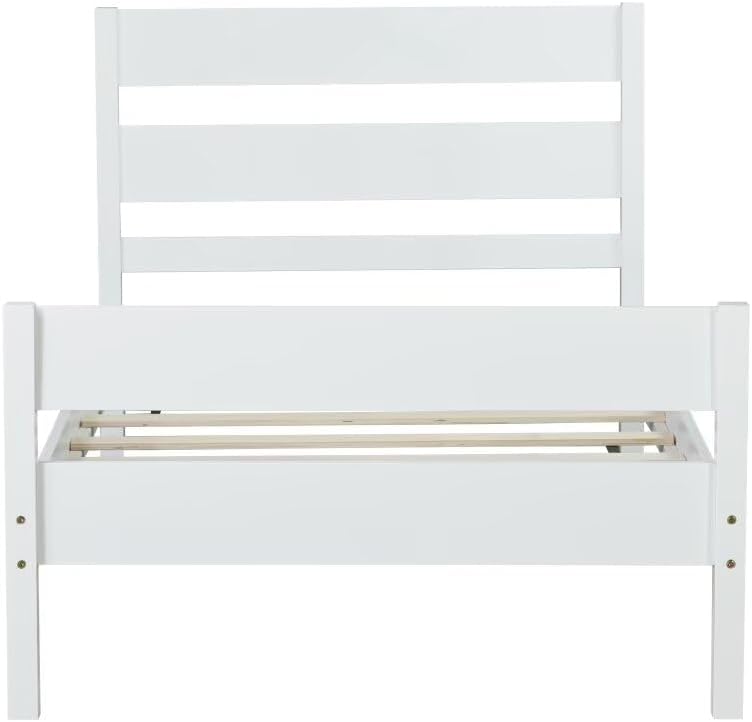 Twin Size Bed Frames with Headboard and Footboard, Wood Twin Platform,Single Bed Frame No Box Spring Needed (White)