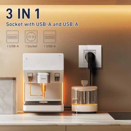 BSEED USB Steckdose Grau Schuko Steckdose mit USB Anschluss (Max. 2.1A) Unterputz Steckdose Glas Schutzkontakt-Steckdose Ladeger&auml;t f&uuml;r Handys, Laptops etc