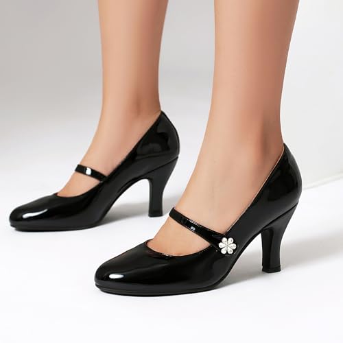 Women's Mary Jane Close Round Toe Patent Leather Vintage 1950s Heels Retro 1920s Victorian Pumps 1930s Shoes3