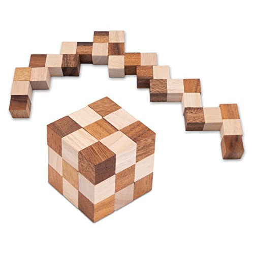 Schlangenwürfel 3x3 Gr. M - 6x6x6 cm - Snake Cube - Würfel Schlange - 3D Puzzle - Denkspiel - Knobelspiel - Geduldspiel - Logikspiel aus edlem Holz