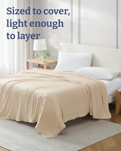 Image of Cooling Blanket for Hot Sleepers - Cold Blanket Throw Size - Double-Sided, Ultra Cool for Summer, Night Sweats & All Seasons - Soft, Lightweight & Breathable for Couch, Bed or Sofa - Beige, 50 inch x 60 inch