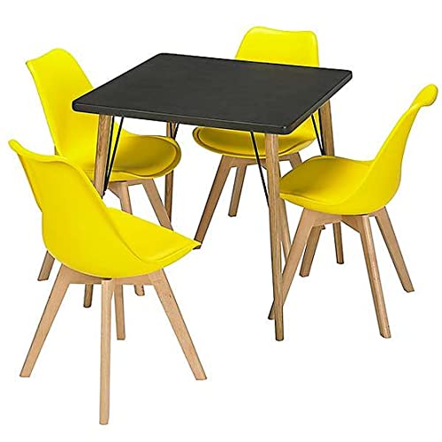 Image of Set of 4 Modern Style Mid Century Modern Dinning Room Cafe Hotel Office Wooden Legs Chair (Yellow Fully Wooden Legs)