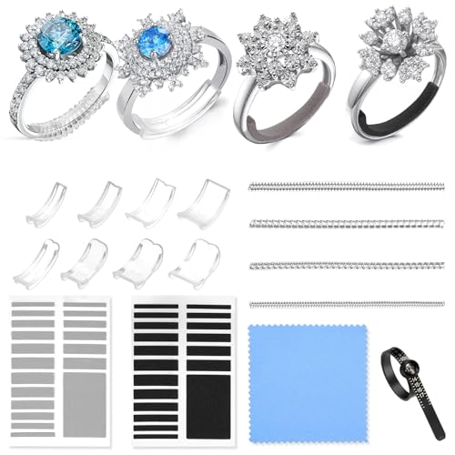 Anpro Ring Size Adjuster for Loose Rings - Invisible Ring Size Adjuster for Loose,12 Pack 4 Sizes for Different Band Widths Ring Sizer Adjuster Set,w/Polishing Cloth,Ring Size Measuring Tool
