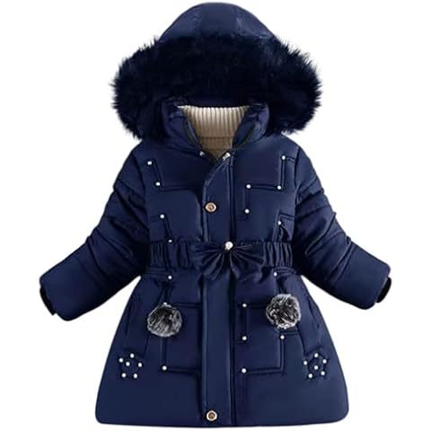 Flodxo Long Puffer Coats Kids Girls Winter Jacket Padded Hooded Parka Coat Warm Casual Long Overcoat Zip Up Outerwear Dress Coats Cover