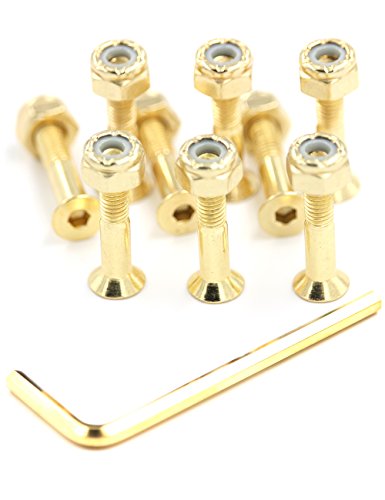 Skateboard Hardware 9Pcs Bolts Set Deck Mounting Screws Nuts Hex Key Skate Parts Outfits Color Fasteners Longboard Cruiser Best Mounting Parts Silver Golden Green 1 1/4" 1" 7/8" (Golden, 0.88) #TOP2
