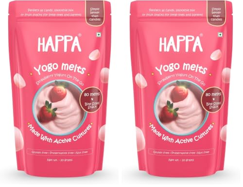 Image of Happa Strawberry Yogurt Melts | Real Greek Yogurt Candy for Babies, Kids & Adults | No Added Colours, No Artificial Flavours | Melt-in-Mouth | 8M+ | Single Ingredient | 20g Pack of 2