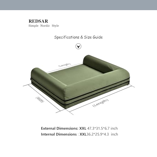 REDSAR Dog Bed for Extra Large Dogs, XXL Size Chew Proof Orthopedic Mattress, Compressible Washable Dog Sofa for Great Dane, Saint Bernard, Mastiff, Rottweiler (Green) by REDSAR - Used condition - Image 3