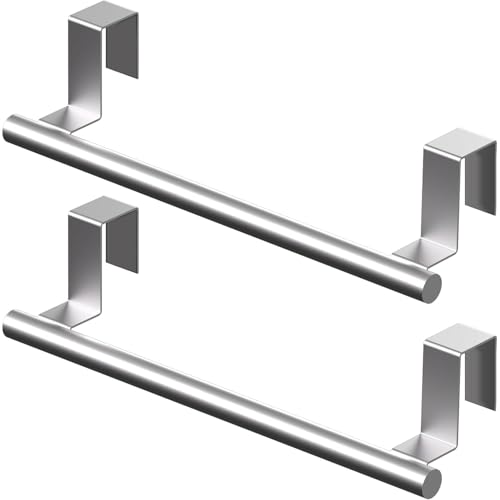 Qflushor Over Cabinet Towel Bar 9", Kitchen Towel Rack Over Cabinet Door, Stainless Steel Cabinet Door Towel Holder, Dish Towel Holder for Cabinet Door, Silver, 2 Pack