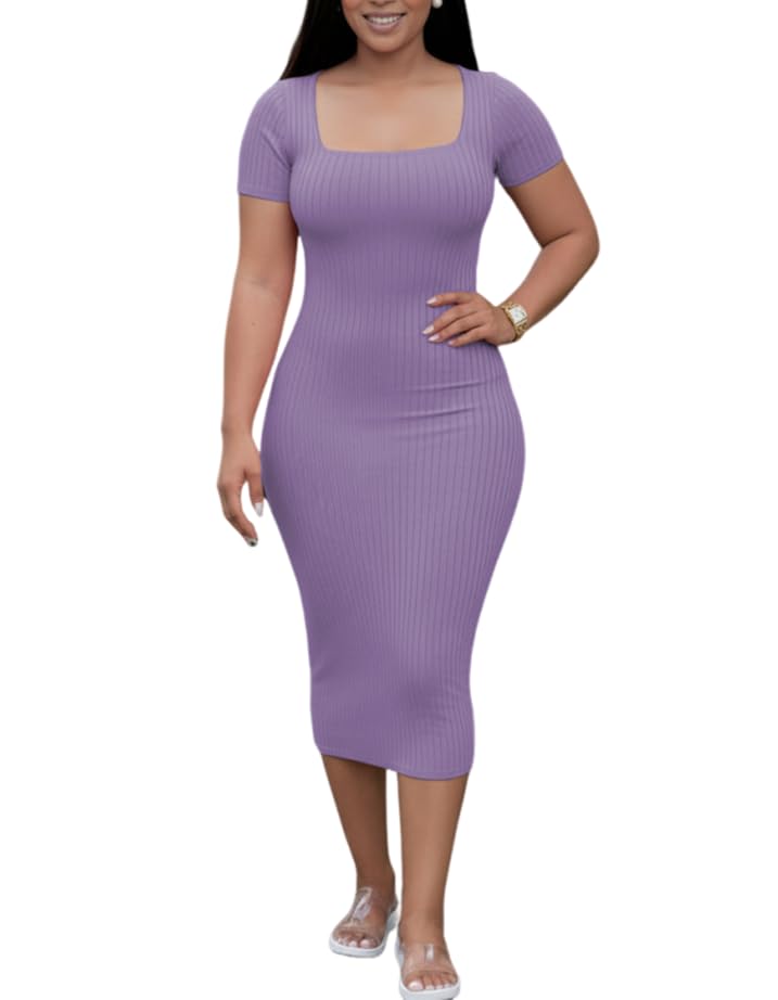 Image of TOPSRANI Women Sexy Midi Dress Bodycon Casual Sleeveless Basic Ruched Tank Summer Club Party Dresses