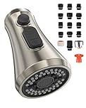 Mbillion Universal Brushed Nickel Kitchen Faucet Spray Head Replacement, 3 Function ABS Sink Faucet Head Pull-Down Nozzle with 14 Adapters, Compatible with Moen, Delta, Kohler, WEWE American Standard