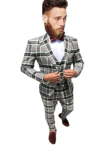 Costume à carreaux homme 3 pièces haut de gamme à revers à pointe italien