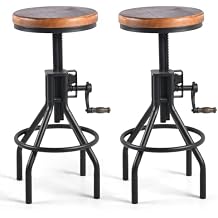 Industrial Farmhouse Counter Stool Wooden Seat Height Adjustable with Handle Kitchen Bar Stool Black Set of 2