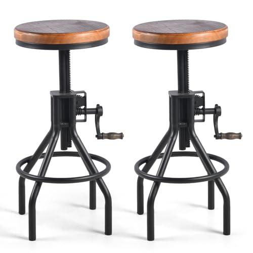 Diwhy Industrial Farmhouse Counter Stool Wooden Seat Height Adjustable with Handle Kitchen Bar Stool...