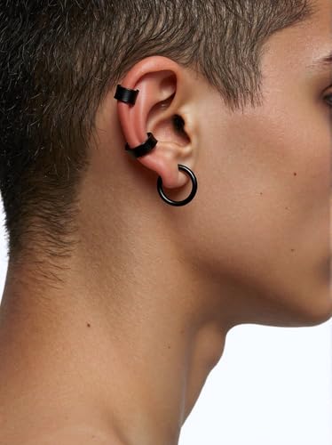 Non Piercing 3Pairs Ear cuffs Stainless Steel Clip on Wrap Punk Earrings for Man2