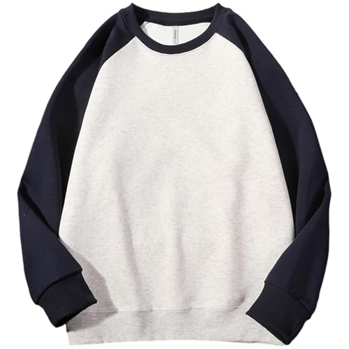PEGENO Men's Loose Crew Neck Sweatshirt One Piece Shoulder Sleeve Dual Color Long Sleeve T-shirt