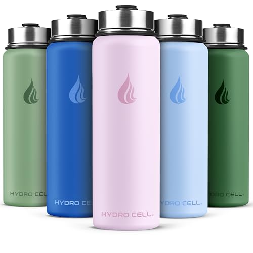 Image of HYDRO CELL Stainless Steel Insulated Water Bottle with Straw - For Cold & Hot Drinks - Metal Vacuum Flask with Screw Cap and Modern Leakproof Sport Thermos for Adults (Pink 24oz)