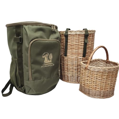 Acropolis Wicker Forage Basket - Backpack for Mushroom Picking 2 in 1 set - Mushrooms Rucksack - Morels Foraging Backpack with Straps for Forager