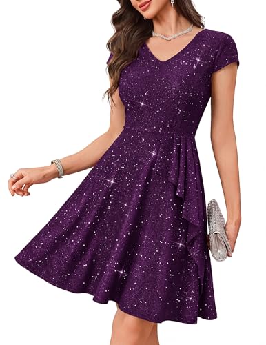 Wedtrend Formal Short Dress for Teens Sparkly A-Line Purple Prom Dress Ruffled Grape Cocktail Dress for Women Club Outfits for Women for Birthday Party WTS0212CPGrapeS