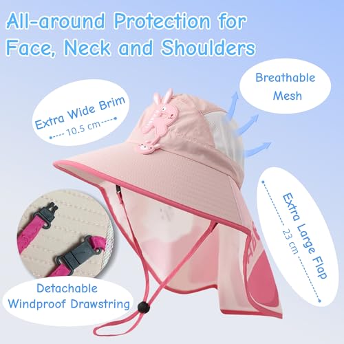 Baby Sun Hat Toddler Beach Hat with UPF 50+ Extra Wide Brim Neck Flap Adjustable Sun Protection Hat for Boys Girls Ages 3-122