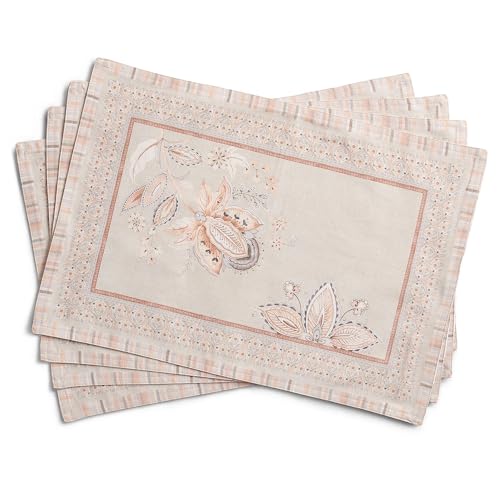 Maison d' Hermine Placemats 100% Combed Cotton Premium Set of 4 Dinner Placemat, Decorative Washable Cloth Placemat, Dining, Buffet Parties & Camping - Society Florals (13