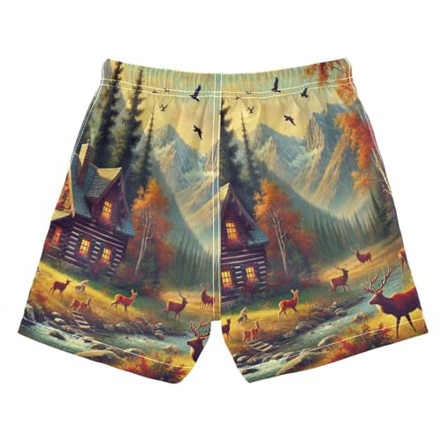 Mountain Cabin Fall Boys Swim Trunks Quick Dry Toddler Swimsuit Boy Bathing Suits Swimwear Board Shorts M Multi2