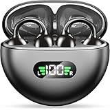 イヤホン bluetooth ワイヤレスイヤホン イヤーカフ Strcoij 空気伝導 耳挟み式 bluetooth ぶるーとゅーす イヤフォン オープンイヤー Type-C急速充電 耳塞がず快適 数字LEDディスプレイ 落ちない 快適装着感 ランニング スポーツ 片耳/両耳モード 通勤/通学/WEB会議/に適用 iOS/Android (02ブラック)