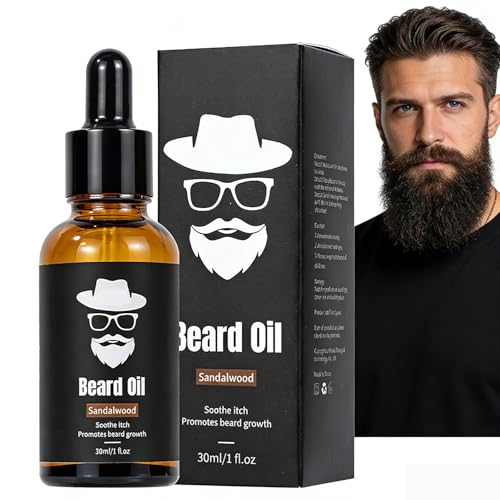 Aceite de barba para hombres, suero de crecimiento de la barba 30 ml, para el cuidado diario de la barba, estimula la barba, el bigote y el crecimiento del cabello, aceite esencial de sándalo, tamaño