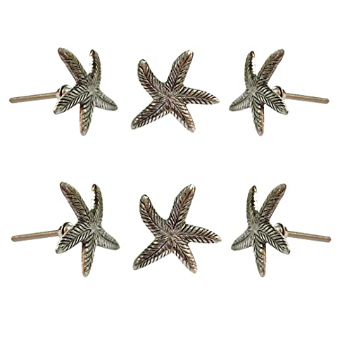 Perilla Home Set of 6 Chrome Knobs for Cabinet & Drawers Decorative Starfish Knobs for Home Kitchen Cabinet Hardware Cupboard Glass Door Dresser Wardrobe and Drawer Pulls