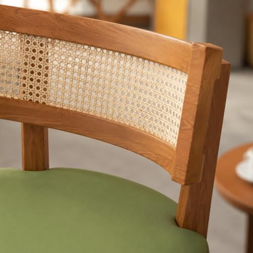 Qialexicon ダイニングチェア 北欧スタイル, ラタンとレザーの木製椅子, 高さ68cm幅57cm, 食卓椅子 パーソナルチェア [3]