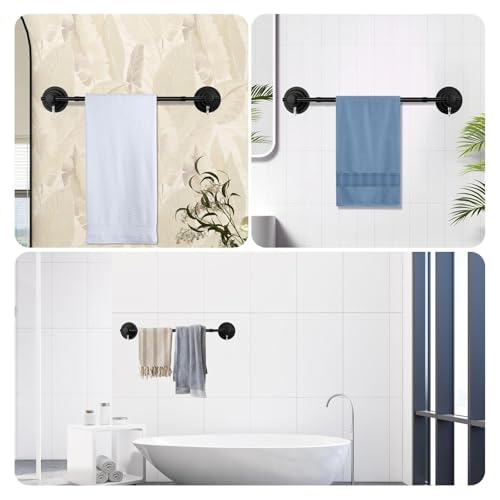 Suction Cup Towel Holder Adjustable 15.75'' to 25.6'' Bath Towel Bar Stainless Steel Heavy Duty Towel Rack for Shower and Bathroom, Removable Vacuum Suction Towel Holders (Black) by VIDUTC - Used condition - Image 7