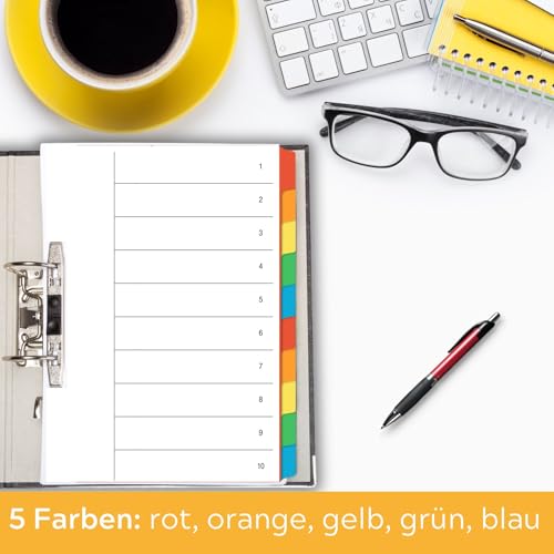 perfect line Ordner-Register DIN-A4, 10-teilig, 5er Set, Karton, Made in Germany, Blauer Engel zertifizert