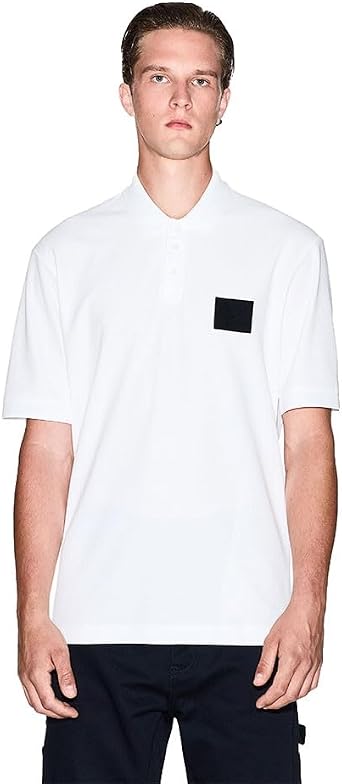 Armani Exchange Mens Mercerized Piquet Tonal Box Graphic Polo