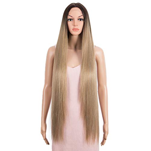 Style Icon 38” Super Long Straight Wigs Simulated Scalp Wigs Ombre Blonde Middle Part Synthetic Wig(Simulated Scalp, TT6/23C)