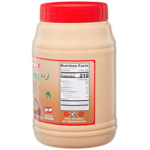 TAZAH Tahini Paste for Hummus Baba Ganoush 32oz - 2lbs Natural Stone Ground Lebanese Sesame Paste Vegan Cholesterol-Free No Preservatives Perfect for Delicious Middle Eastern Dishes
