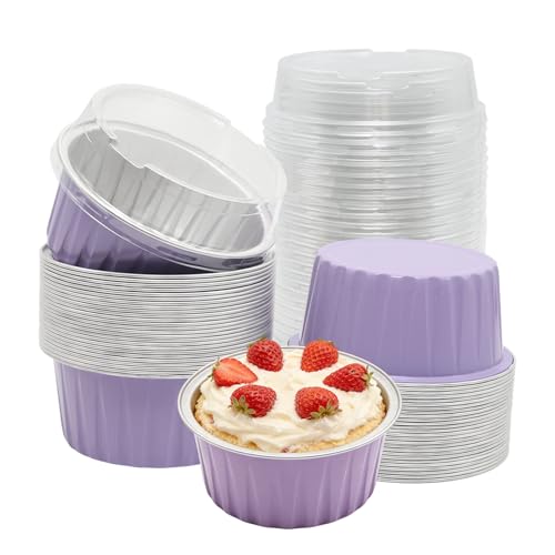 Wuyituart 50 Pack 5oz Mini Cake Pans with Lids, Purple