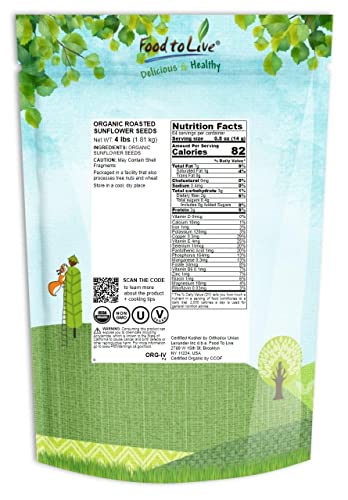 Organic Dry Roasted Sunflower Seed Kernels, 4 Pounds – Non-Gmo, Unsalted, Oven Roasted, No Oil Added, Hulled, No Shell, Vegan, Kosher, Keto, Bulk. Rich In Protein And Healthy Fats. Tasty Snack #TOP1