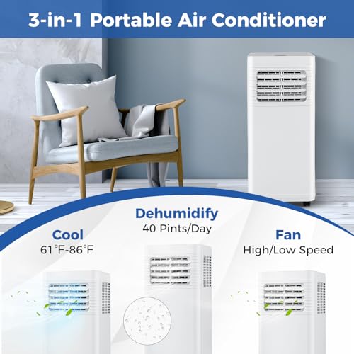 DORTALA Mobiles Klimagerät 8000 BTU, 3 in 1 leise, Stand-Wechselstromeinheit mit Ventilator und Luftentfeuchter, Schlafmodus, 24-Stunden-Timer, Fernbedienung und Kit-3