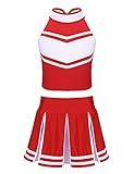 Oyolan Kids Girls Sleeveless Zippered Tops with Pleated Skirt Set Cheerleading Costume Outfit Red&Wh