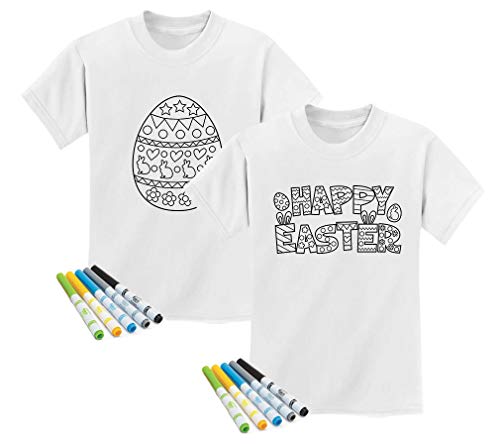 Tstars Kit de colorir de ovos de Páscoa Happy Easter com marcadores de tecido para crianças, Branco