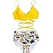 JEsilunmaMY Womens Front Cross Ruched Bikini Set Twist Wrap Swimwear High Waisted Bottoms Print Straps Push Up Swimsuits (Yellow3,X-Large)