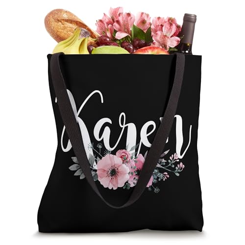 Bolso tipo tote personalizado con nombre Karen, diseño floral en rosa y negro para mujer y niña miniatura 4