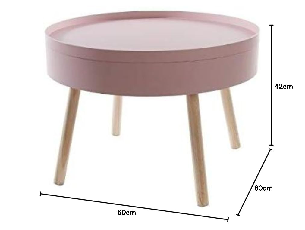 Beistelltisch Rund Rosa - Sofatisch mit Staufach, 60x60 cm