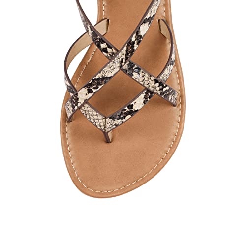 Eozlink Women's Strap Sandals Flat Sandal Fisherman Strappy Sandals Gladiator Flat Sandal Roman Sandals Ankle Strap Sandals (9, Snakeskin Strap, Numeric_9) #TOP1