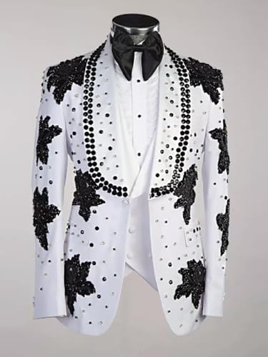 Diamond Beaded Luxury Men's Suit Groom Blazer Embellished Banquet Jacket Formal Wedding Tuxedo Coat Dinner Prom Party2