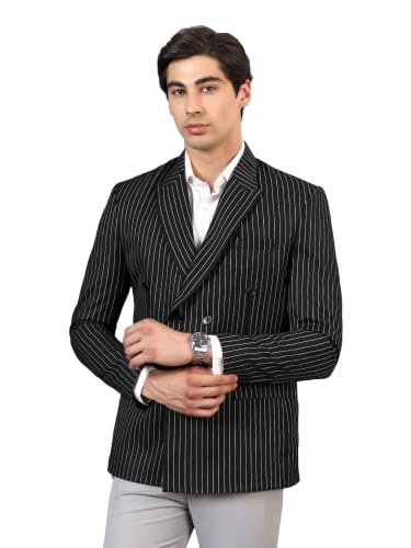 Image of Men's Black Striped Double-Breasted Blazer