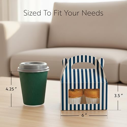 Bio Tek 6 x 3.5 x 3.5 Inch Gable Boxes For Party Favor, 100 Striped Gift Boxes - Clear Window, Built-In Handle, Blue And White Paper Barn Boxes, Disposable, For Parties by Restaurantware - Image 2